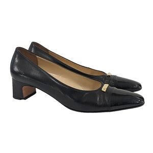 Salvatore Ferragamo Women Black Leather Pump Shoes Narrow Toe Block Heel Size 9
